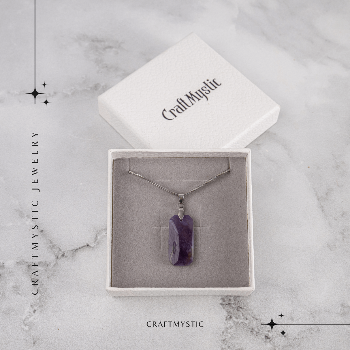 Colier Titanium cu Calcedonie Mov Dreptunghiulara - Armonie, Liniște si Eleganta Subtila