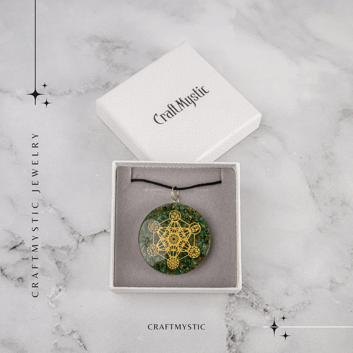 Pandantiv Orgon Verde cu Simbol Metatron - Protectie Energetica, Echilibru si Conexiune Sacra