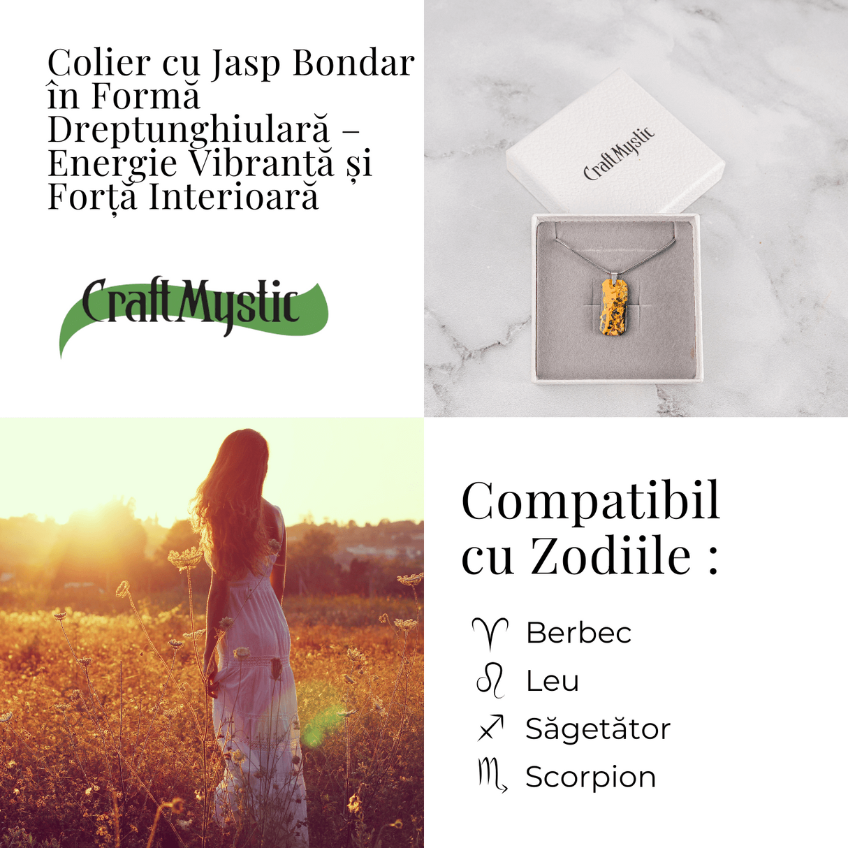 Colier Titanium cu Jasp Bondar Dreptunghiular - Energie Vibranta si Forta Interioara