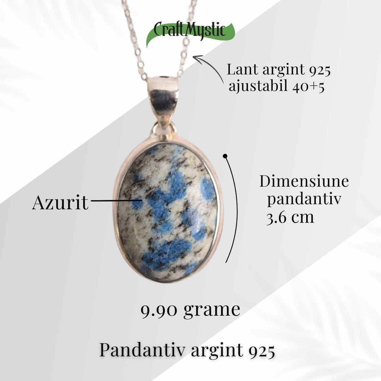 Colier cu piatra de Azurit si Argint 925, 8.76 gr - Claritate Mentala si Intuitie Amplificata