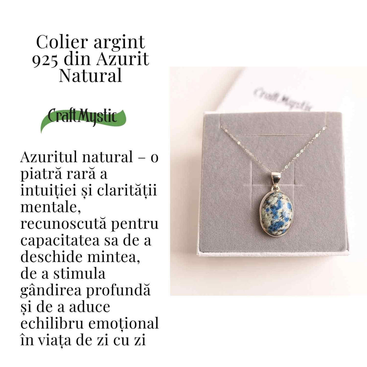Colier cu piatra de Azurit si Argint 925, 8.76 gr - Claritate Mentala si Intuitie Amplificata
