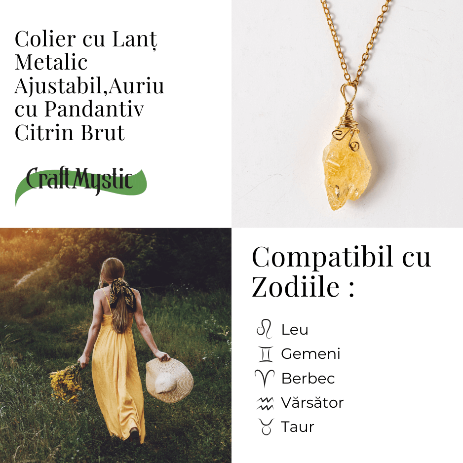 Colier auriu cu Citrin Brut - Prosperitate si Energie Pozitiva