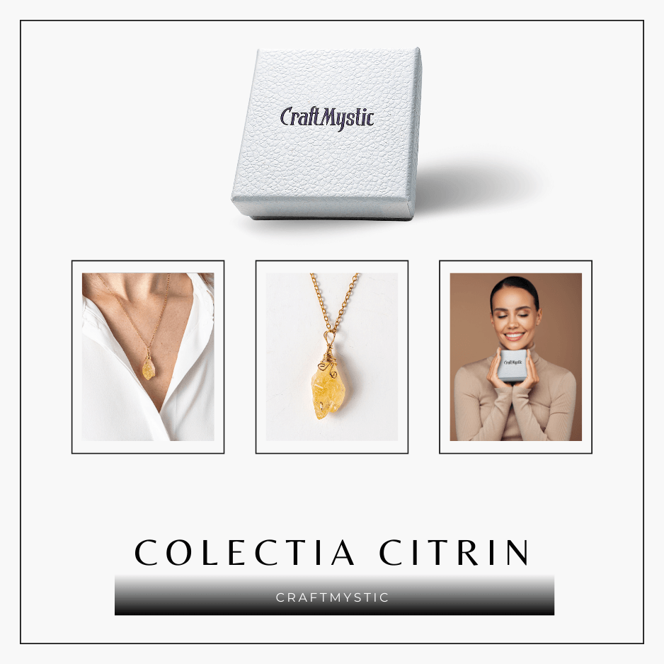 Colier auriu cu Citrin Brut - Prosperitate si Energie Pozitiva