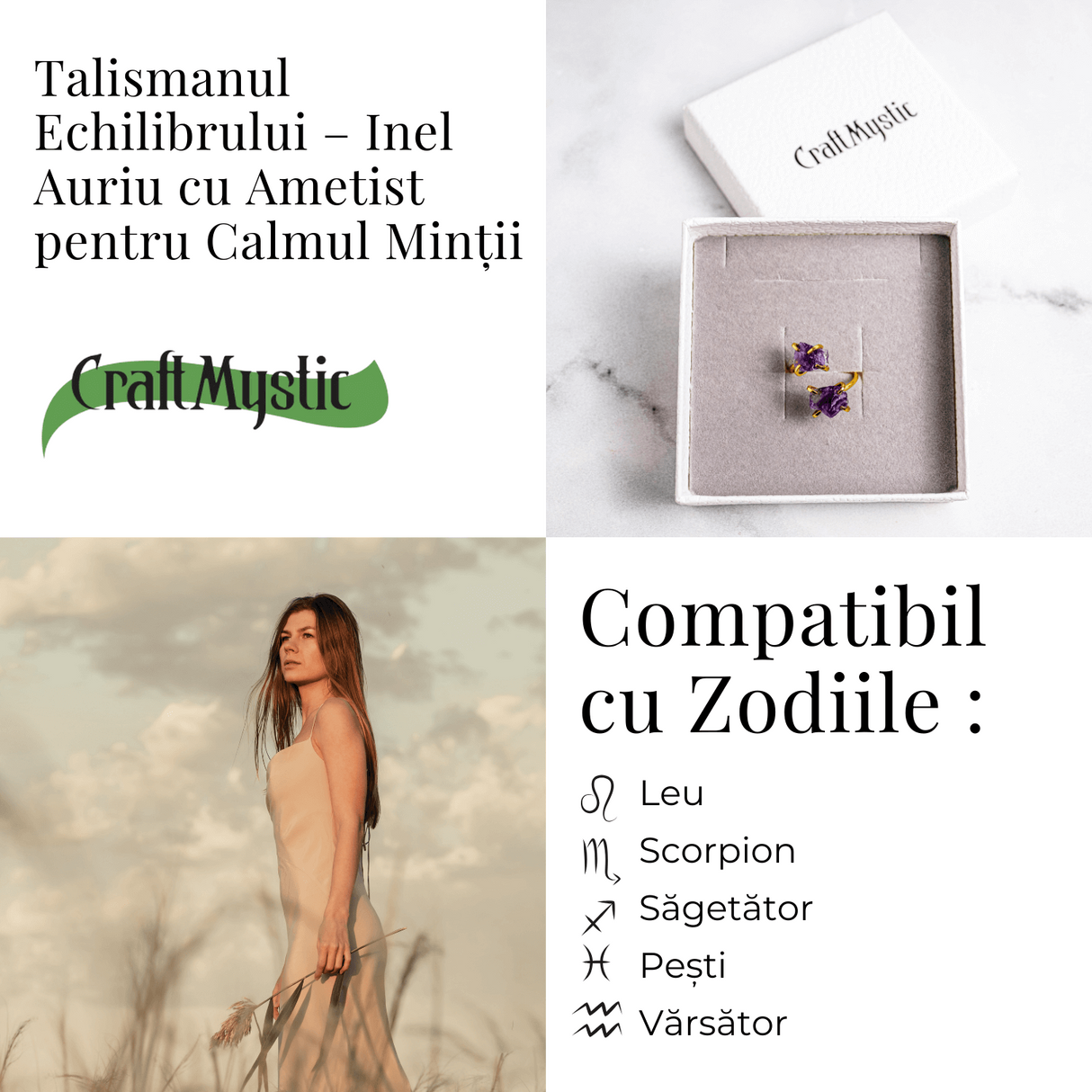 Talismanul Echilibrului - Inel Auriu cu Ametist pentru Calmul Mintii