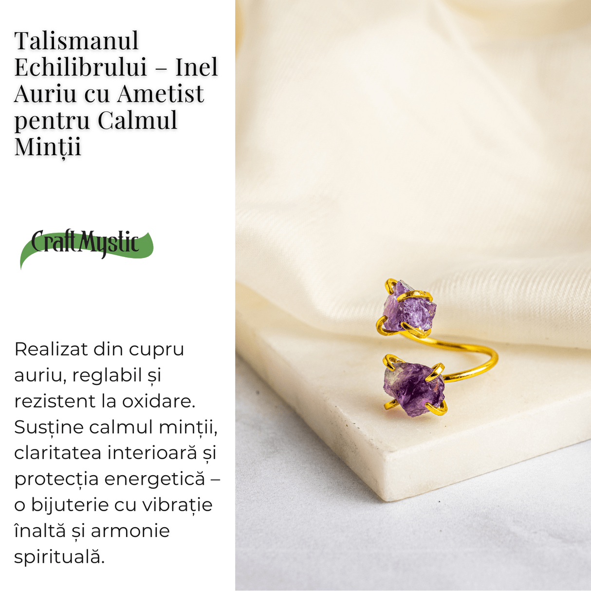 Talismanul Echilibrului - Inel Auriu cu Ametist pentru Calmul Mintii