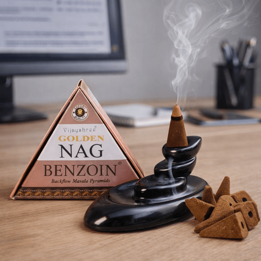 Conuri Parfumate Backflow Golden Nag Benzoin - Piramida Sacra pentru Protectie si Purificare Energetica