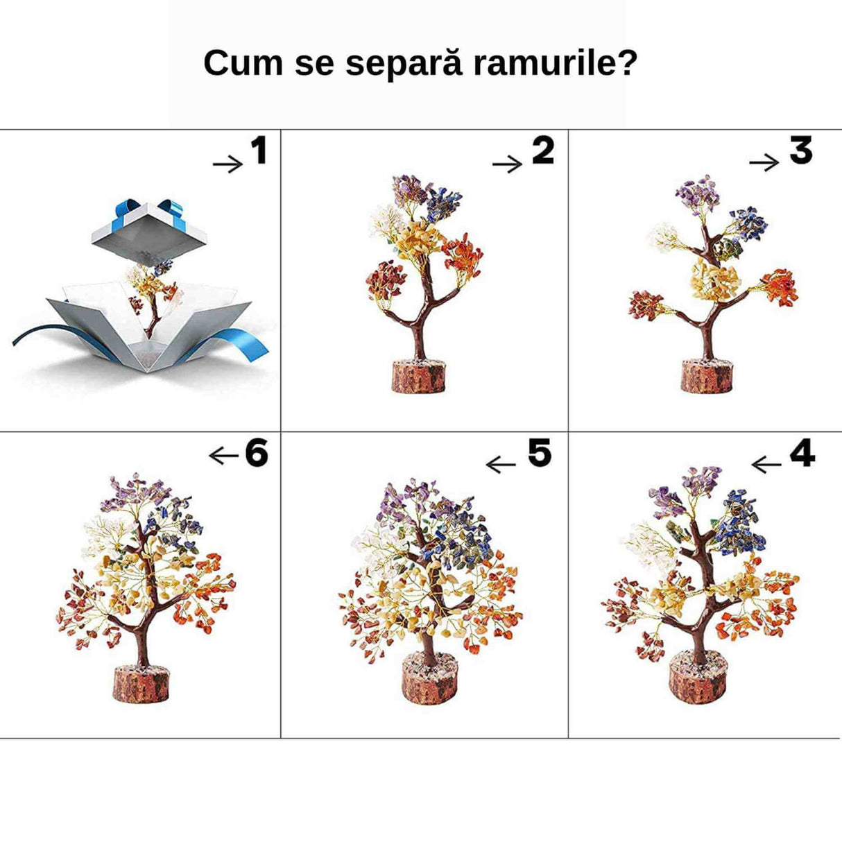 Copac arborele vietii premium - Arbore din cristale pentru energie pozitiva, realizat manual cu sapte pietre chakre, cristale si pietre vindecatoare