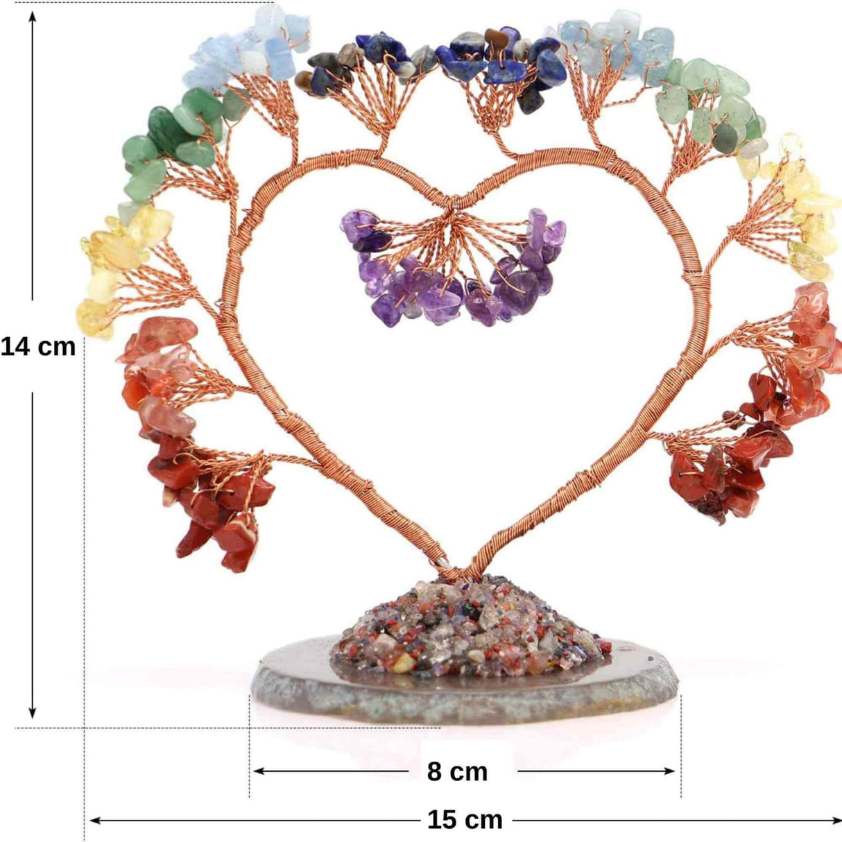 Copac pietre semipretioase 7 chakra in forma de inima - Decor cristal feng shui, accesorii premium pentru birou