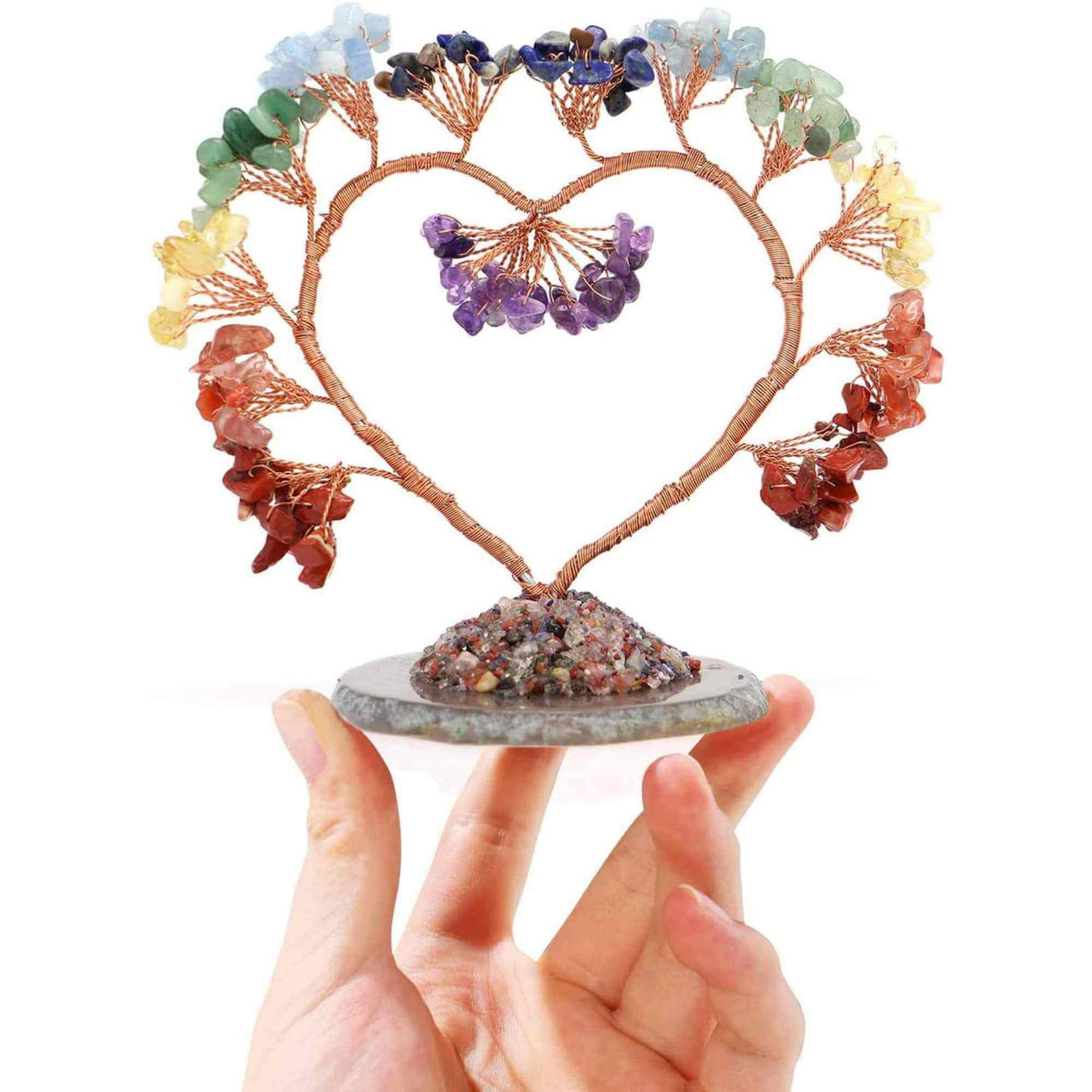 Copac pietre semipretioase 7 chakra in forma de inima - Decor cristal feng shui, accesorii premium pentru birou