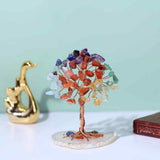 Mini Copacel pietre semipretioase 7 chakra pe felie de agat - decor cristal feng shui, accesorii pentru birou, cristale pentru meditatie