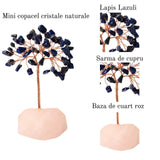 Copacel 10-11 cm din cristale naturale Lapis Lazuli cu baza de Cuart Roz cu 6 ramuri și 54 mini pietre semiprețioase - Armonie si bunastare
