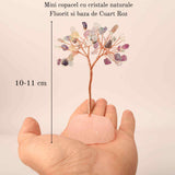 Copacel 10-11 cm din cristale naturale Fluorit cu baza de Cuart Roz cu 6 ramuri și 54 mini pietre semiprețioase - Echilibru si armonie