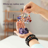 Copacel 12-13 cm din 7 pietre naturale Chakra si baza din cristal natural Ametist pentru noroc si prosperitate