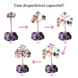 Copacel 12-13 cm din 7 pietre naturale Chakra si baza din cristal natural Ametist pentru noroc si prosperitate