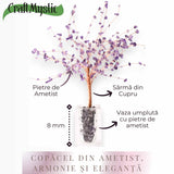 Copacel tip vaza cu pietre naturale de ametist si umplutura de pietre naturale de ametist