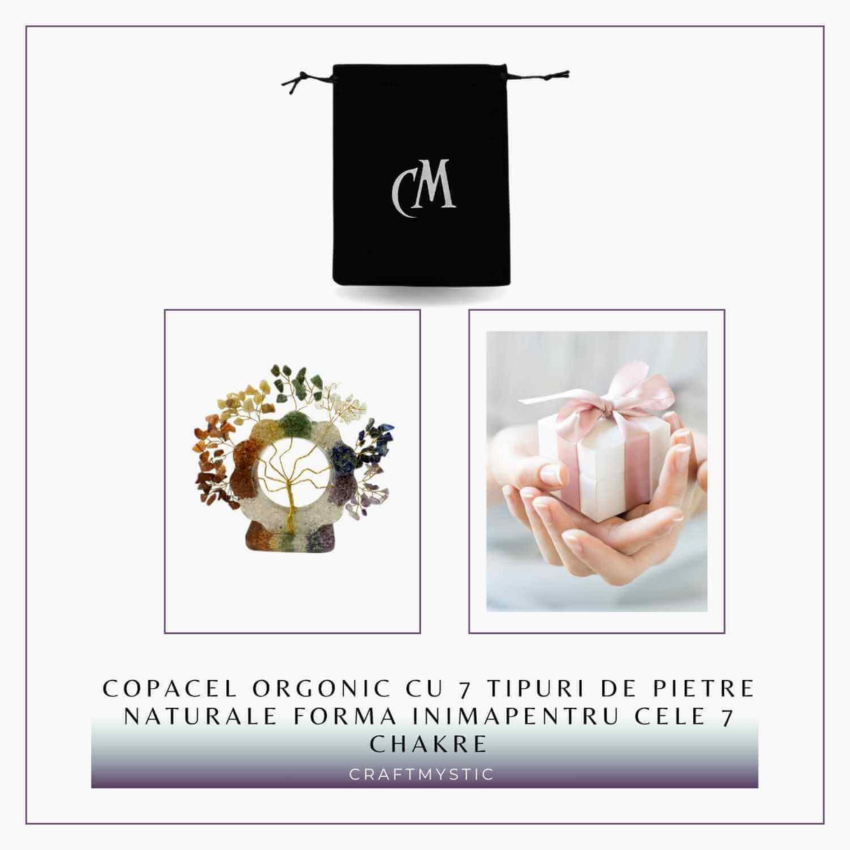 Copacel Orgonic Floare cu 7 Pietre Naturale pentru Echilibru Chakre – 15x15 cm