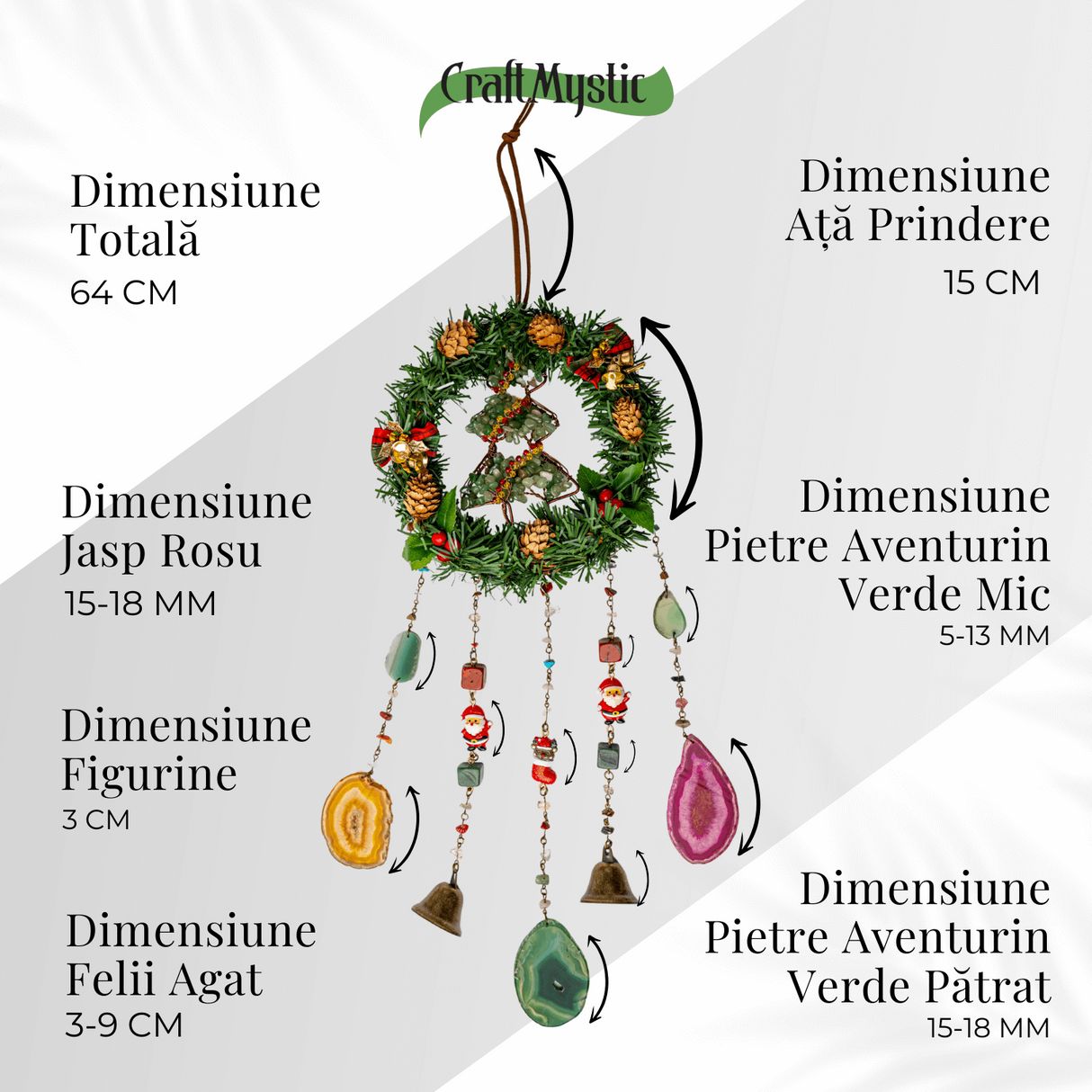 Coronita de Craciun cu Aventurin Verde, Jasp Rosu si Agat - Arborele Prosperitatii si Magiei Festive