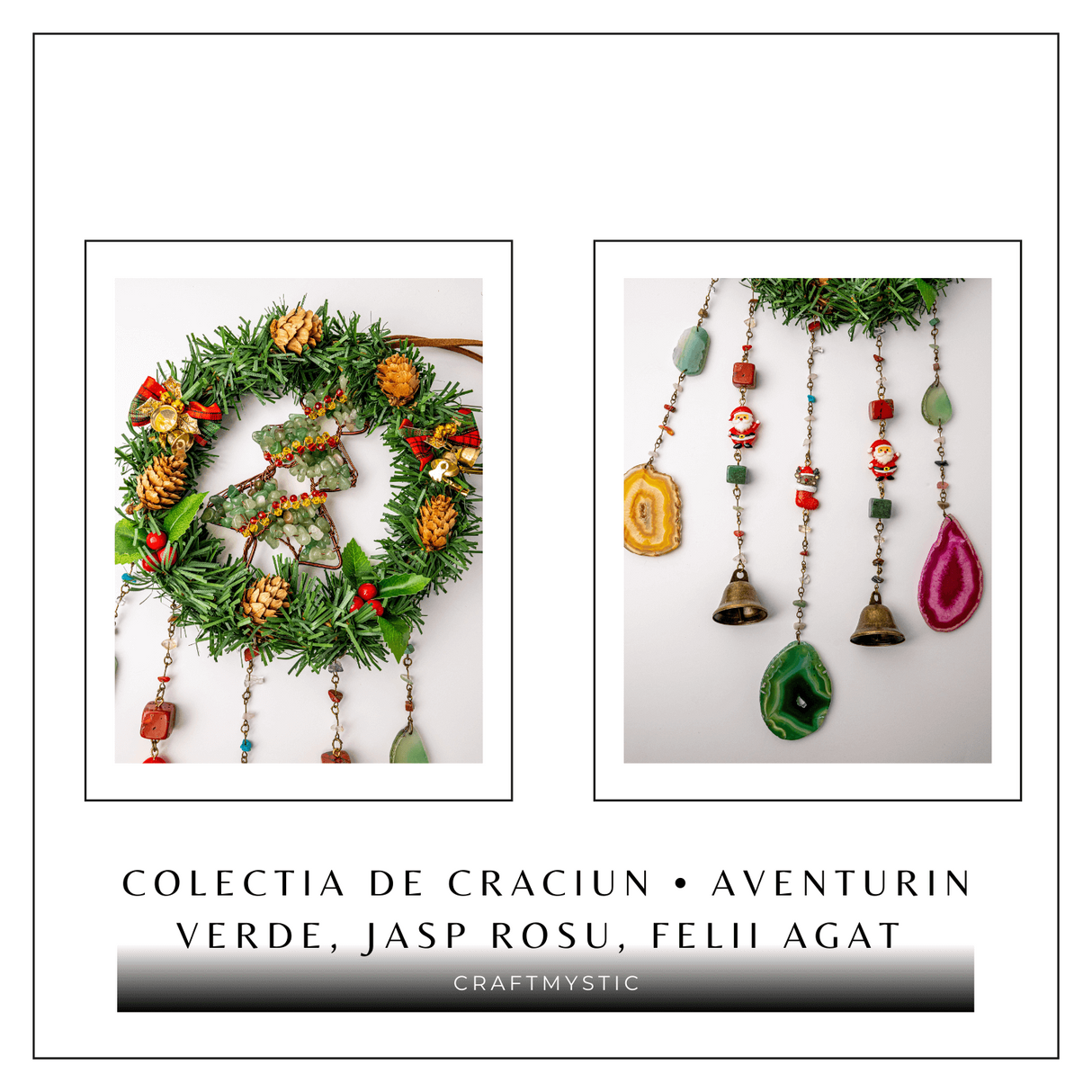 Coronita de Craciun cu Aventurin Verde, Jasp Rosu si Agat - Arborele Prosperitatii si Magiei Festive