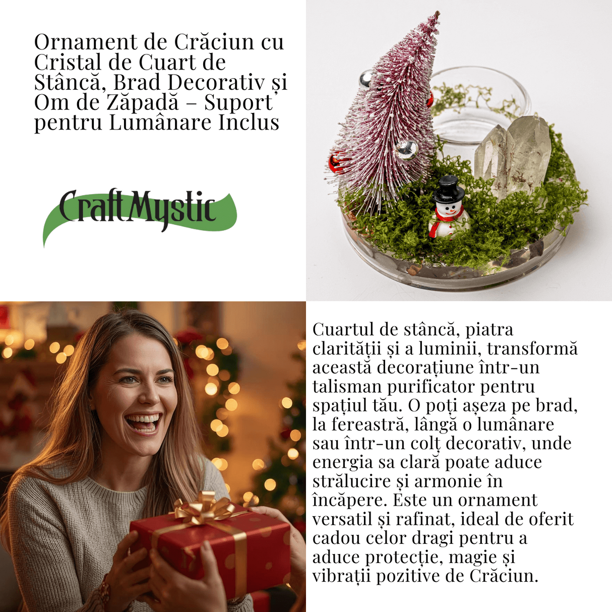 Suport Lumanare cu Cuart Transparent – Claritate, Lumină si Energie Festiva
