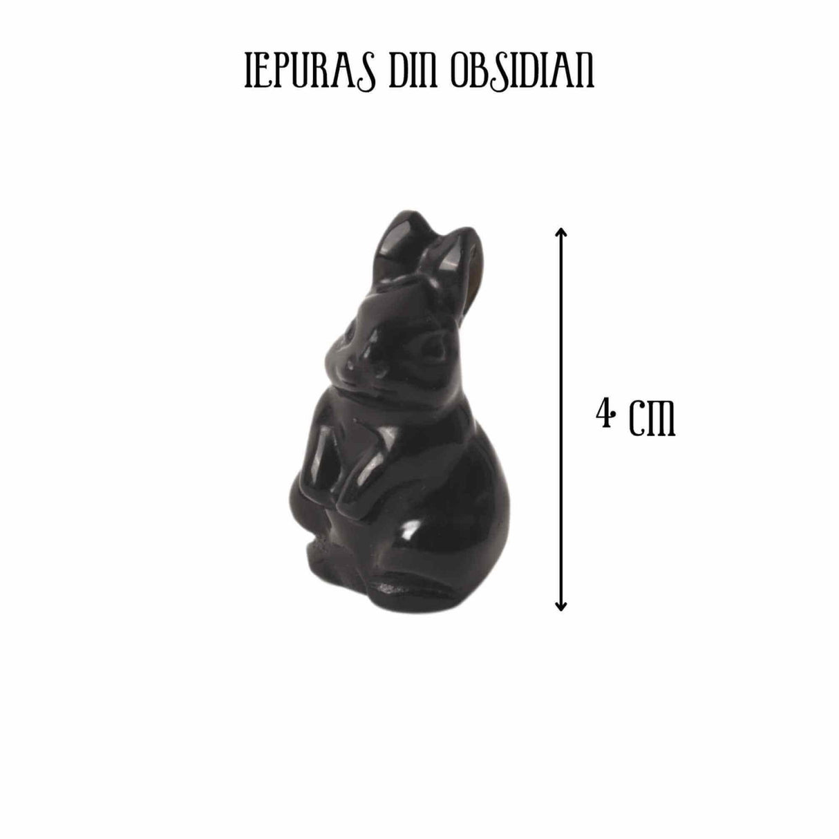 Figurina 4 cm cu forma de iepure sculptata manual din Obsidian natural - Cristale si pietre vindecatoare semipretioase cu animale