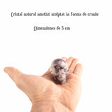 Craniu 5 cm sculptat manual din cristal de Ametist piatra semipretioasa vindecatoare Figurina artistica pentru decor de Halloween, decoratiune pentru biroul de acasa