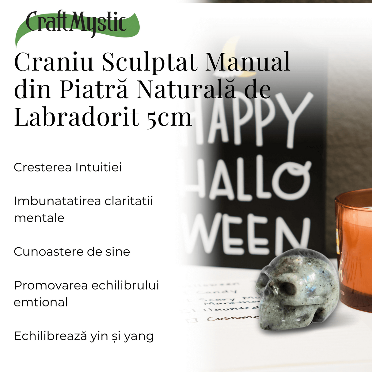 Figurina Craniu din Labradorit Natural, 5 cm - Sprijina Transformarea si Protectia Energetica