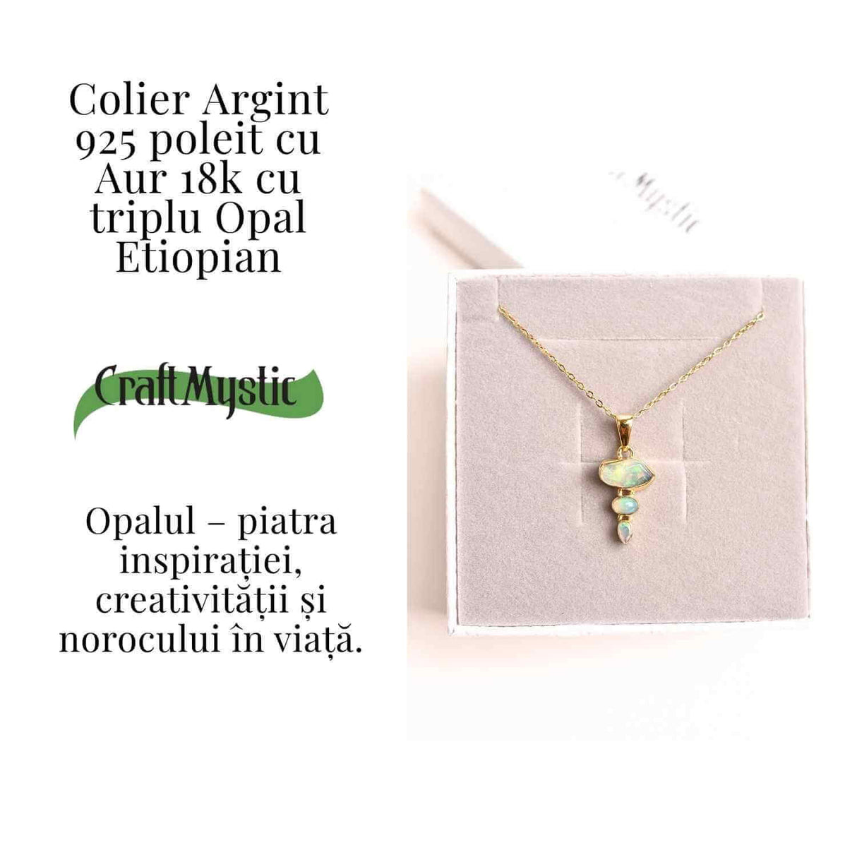 Creativitate si Bucurie de Viata - Colier inox si pandantiv argint 925 placat cu aur de18k si Triplu Opal Etiopian