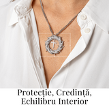 Protectie si Credinta - Colier Cruce cu Zirconiu si Coroana Circulara, Placat Argintiu