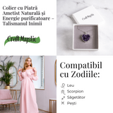 Talismanul inimii - Colier cu piatra ametist naturala Brazilia si lant argint 925 - Energie purificatoare