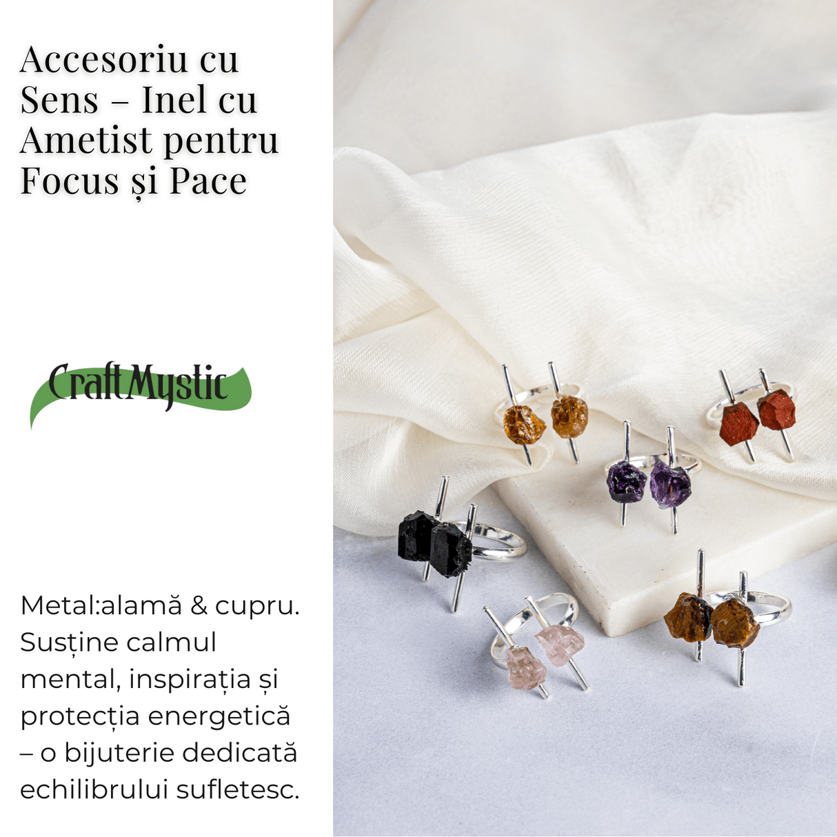 Accesoriu cu sens - Inel cu ametist dublu tija argintiu pentru focus si pace