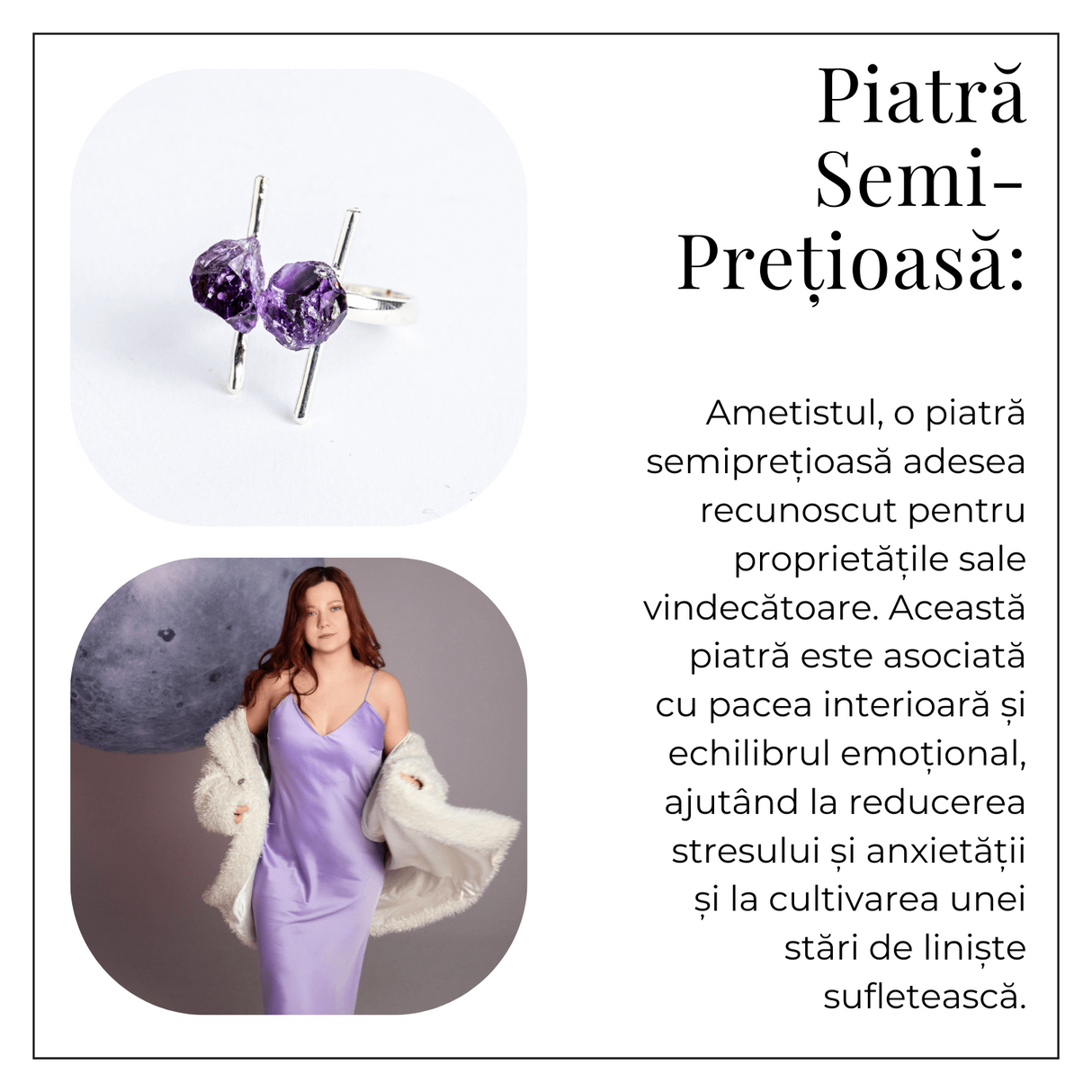 Accesoriu cu sens - Inel cu ametist dublu tija argintiu pentru focus si pace