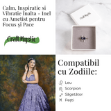 Accesoriu cu sens - Inel cu ametist dublu tija argintiu pentru focus si pace