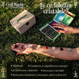 Set Premium cristale si pietre naturale vindecatoare in cutie de lemn - 11 piese pentru meditatie, spiritualitate, echilibrarea chakrelor - Cluster de ametist, pendul chakra, cuart roz, cristal de sta