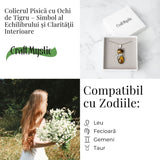 Protectie si Putere - Colier Pisica din Otel Inoxidabil cu Ochi de Tigru