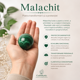 Sfera din Malachit Natural cu Suport Metalic – Protectie, Echilibru si Transformare