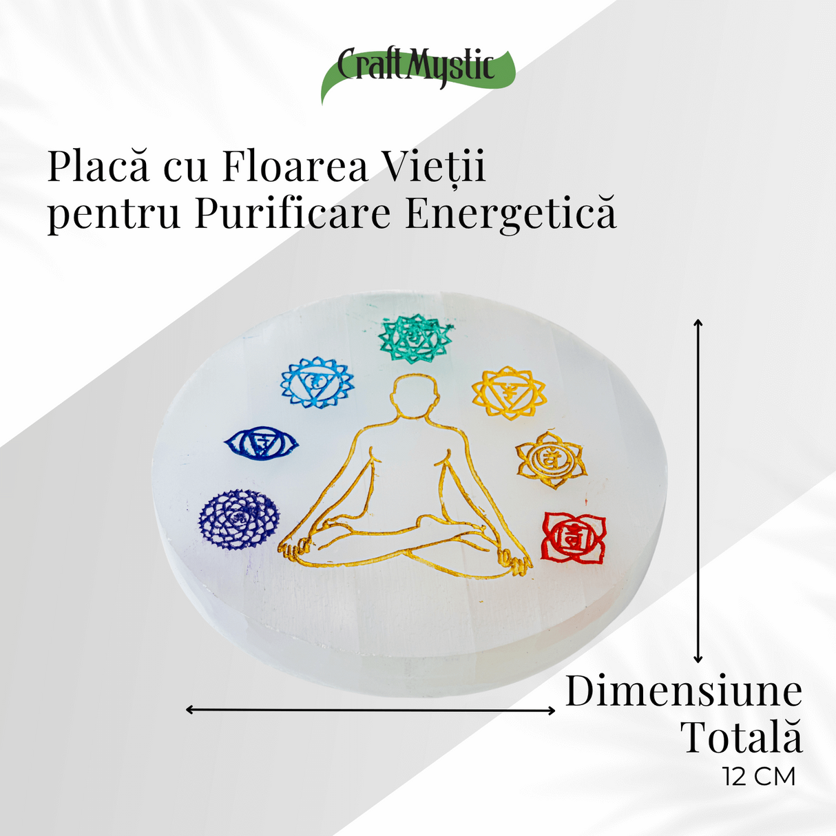 Disc Rotund din Selenit Natural Marocan - Placa Chakrelor pentru Purificare Energetica si Armonie in Spatiu