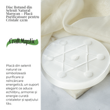 Disc Rotund din Selenit Natural 12cm - Placa cu Simbolul Metatron pentru Purificare si Protectie Energetica