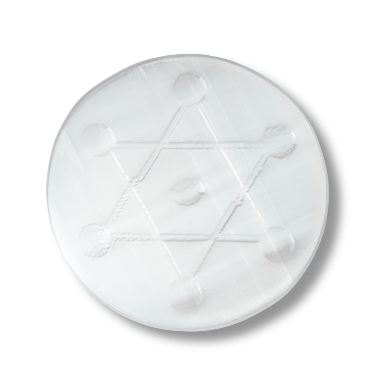 Disc Rotund din Selenit Natural 12cm - Placa cu Simbolul Metatron pentru Purificare si Protectie Energetica