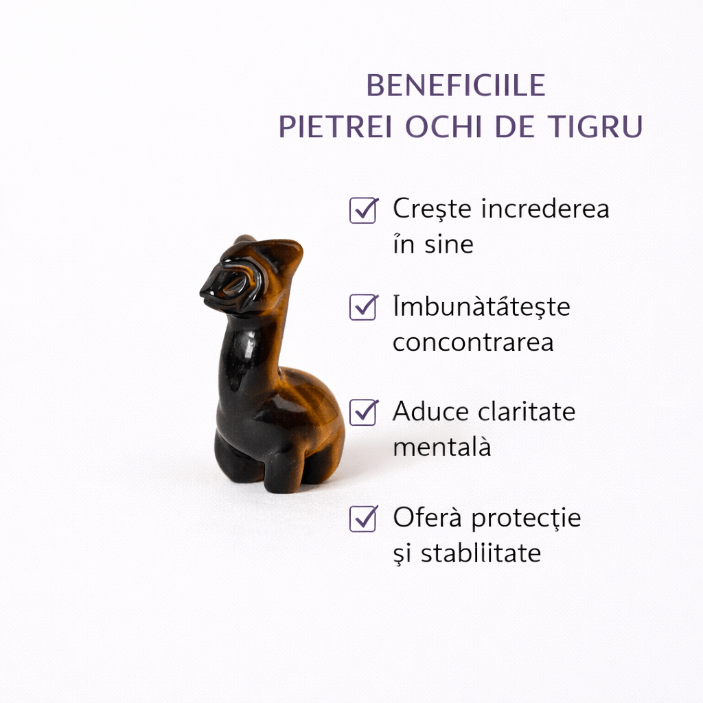 Figurina Lama din Ochi de Tigru - Simbol al Rabdarii si Protectiei Interioare