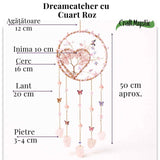 Dreamcatcher cu cuart roz, un simbol al blândeții, iubirii si linistii interioare