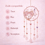 Dreamcatcher arborele vietii dincuart roz, un simbol al blândeții, iubirii si linistii interioare