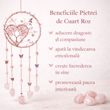 Dreamcatcher cu cuart roz, un simbol al blândeții, iubirii si linistii interioare