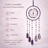 Dreamcatcher arborele vietii cu ametist – un simbol al claritătii si linistii interioare