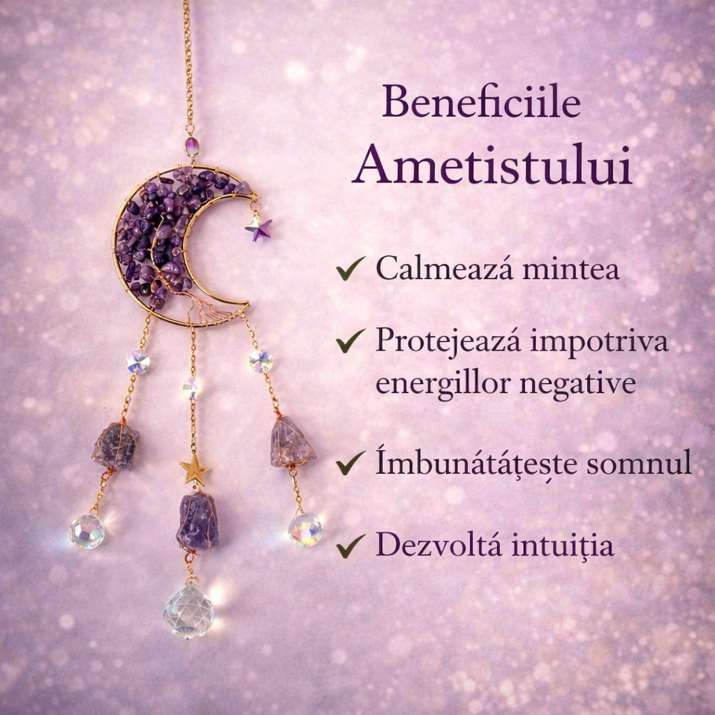 Ornament decorativ cu ametist – semiluna pentru armonia spatiului
