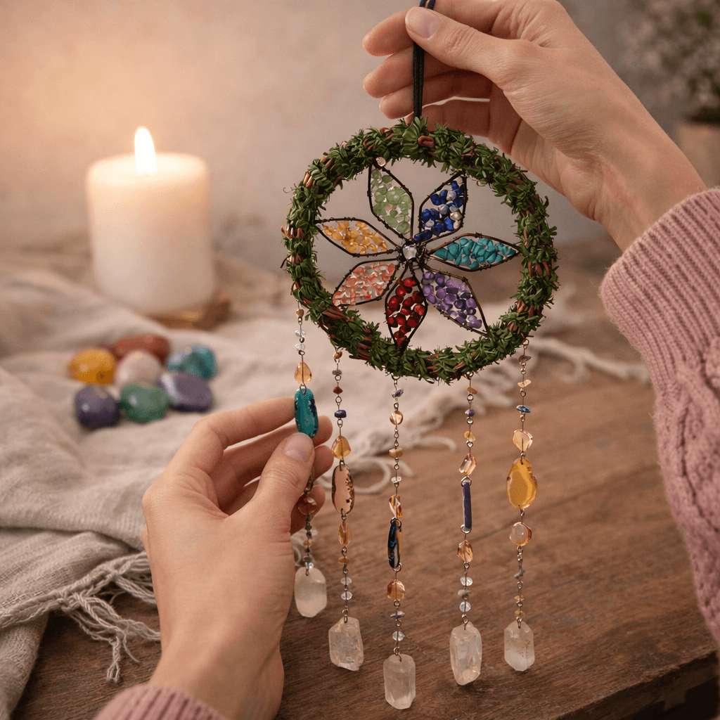 Dreamcatcher cu cele 7 Chakre si Cuart de Stanca – Echilibru Energetic si Armonie Interioara