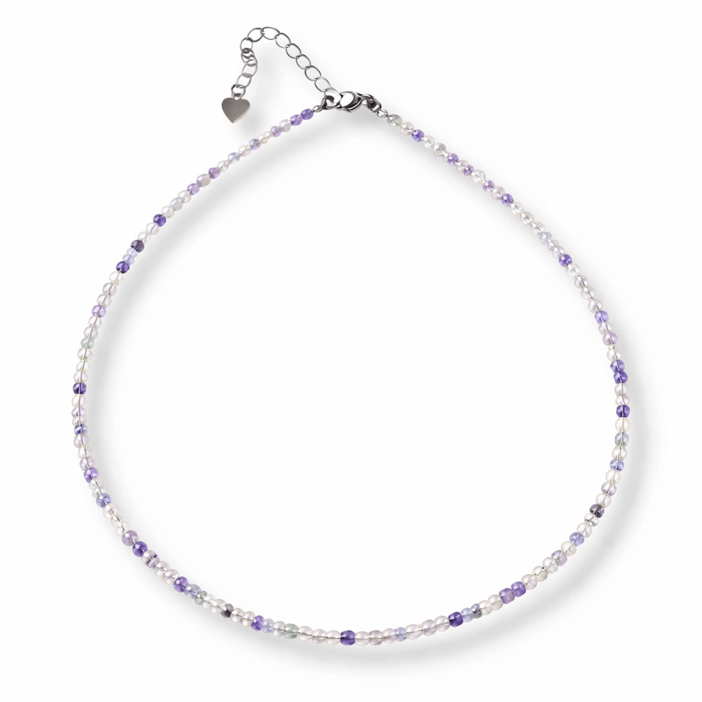Echilibru si Claritate - Choker din Otel Inoxidabil cu Fluorit Multicolor Natural Fatetat 2.5MM
