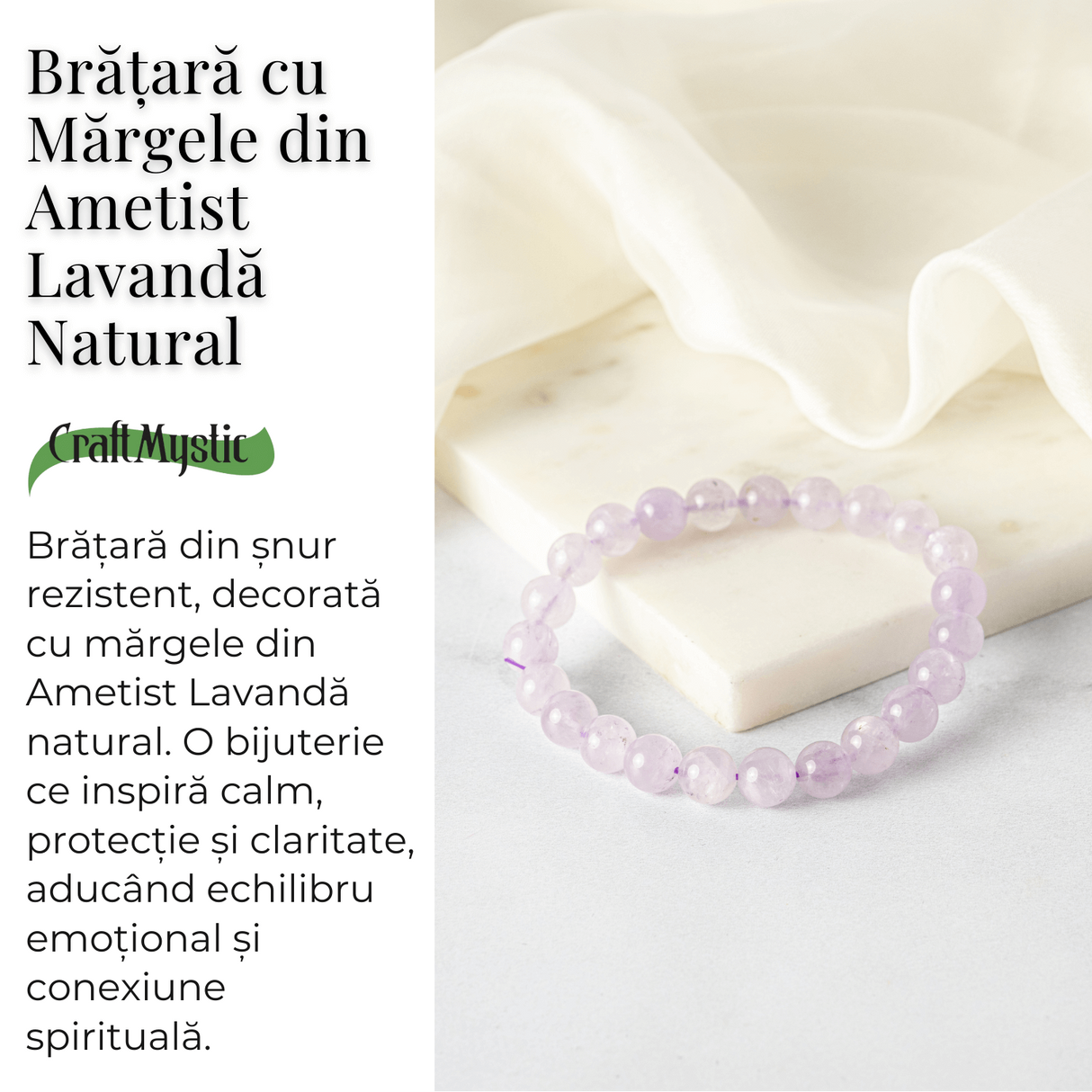 Calm si Armonie - Bratara din Ametist Lavanda Natural 8mm