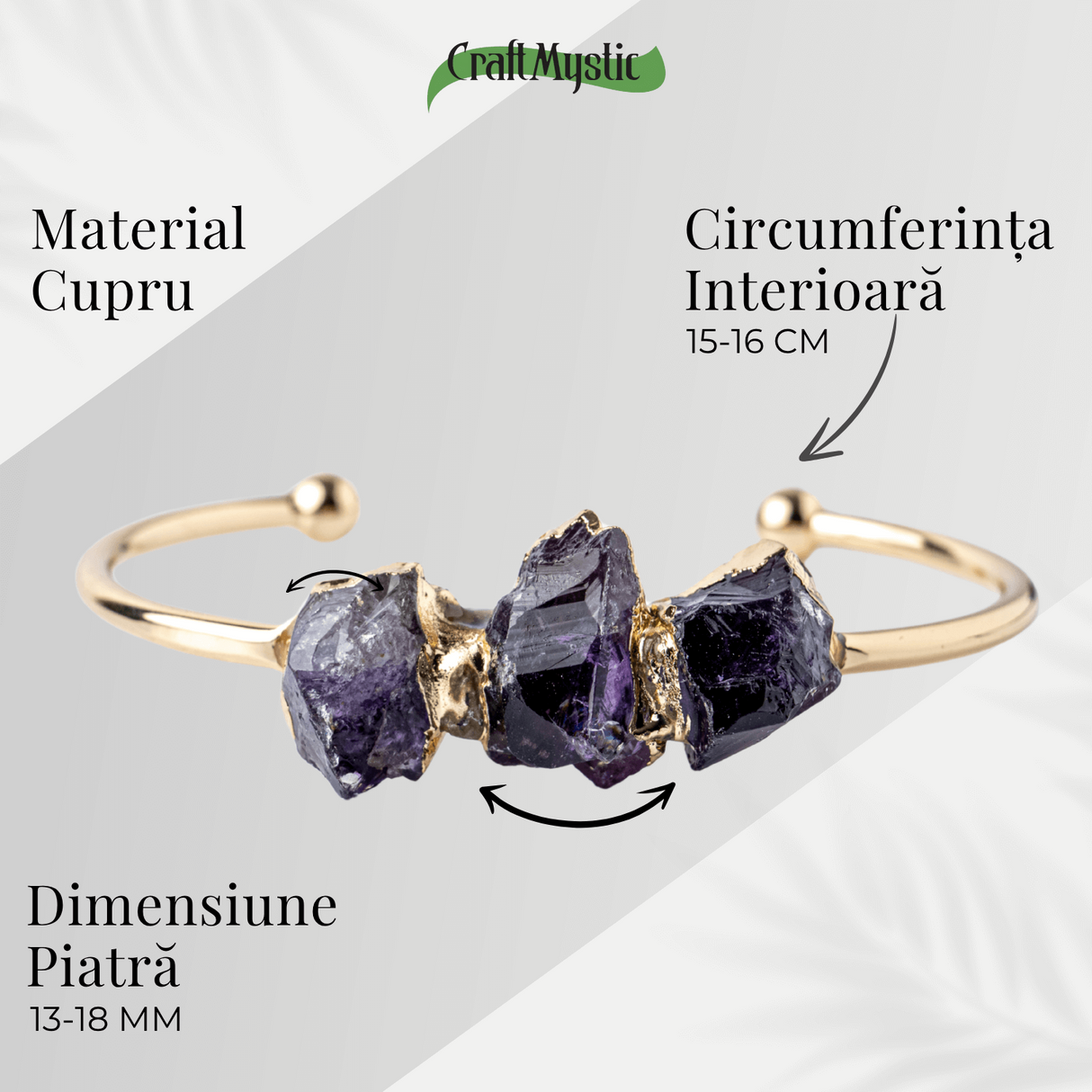 Bratara Cupru cu Ametist Brut - Claritate si Echilibru Interior