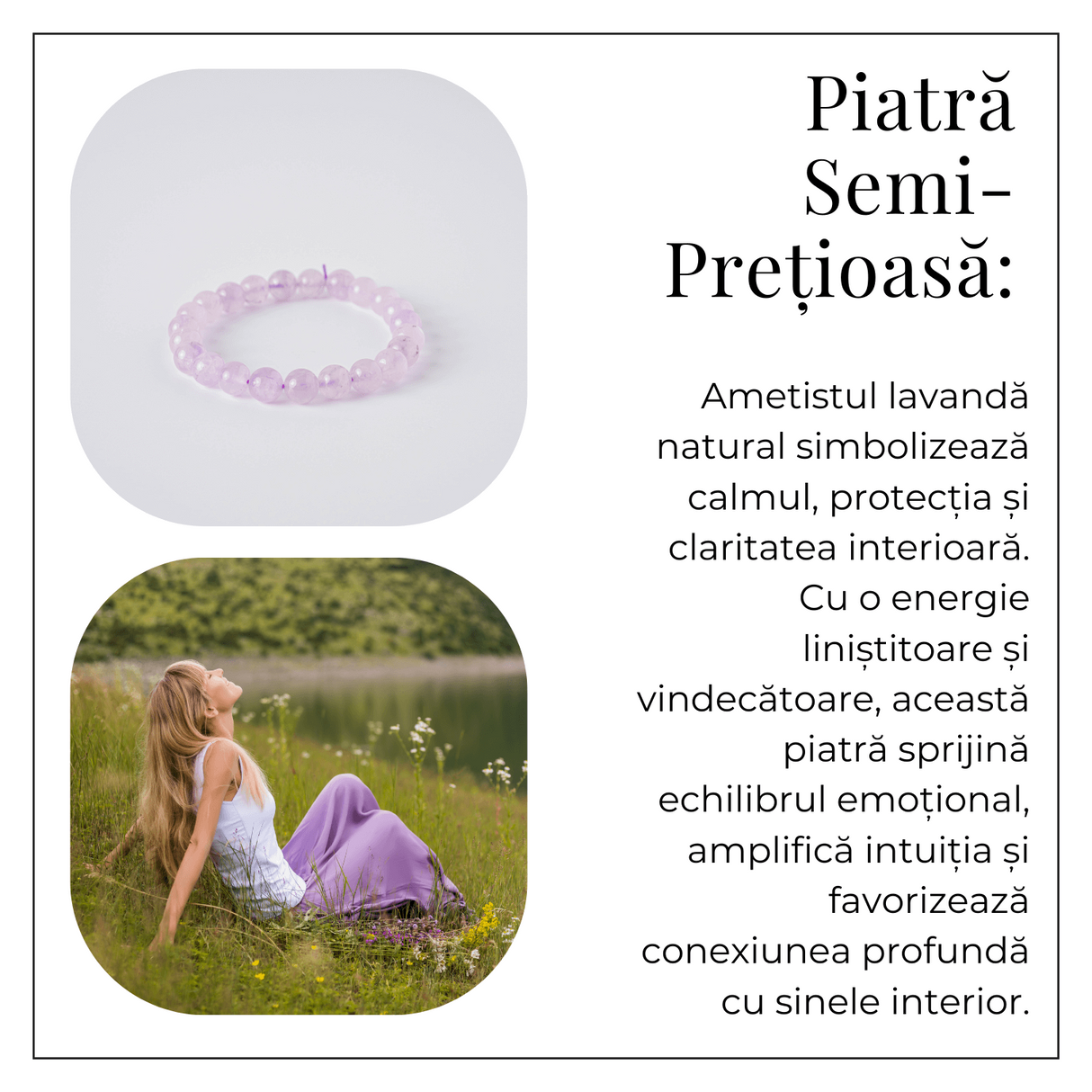 Calm si Armonie - Bratara din Ametist Lavanda Natural 8mm