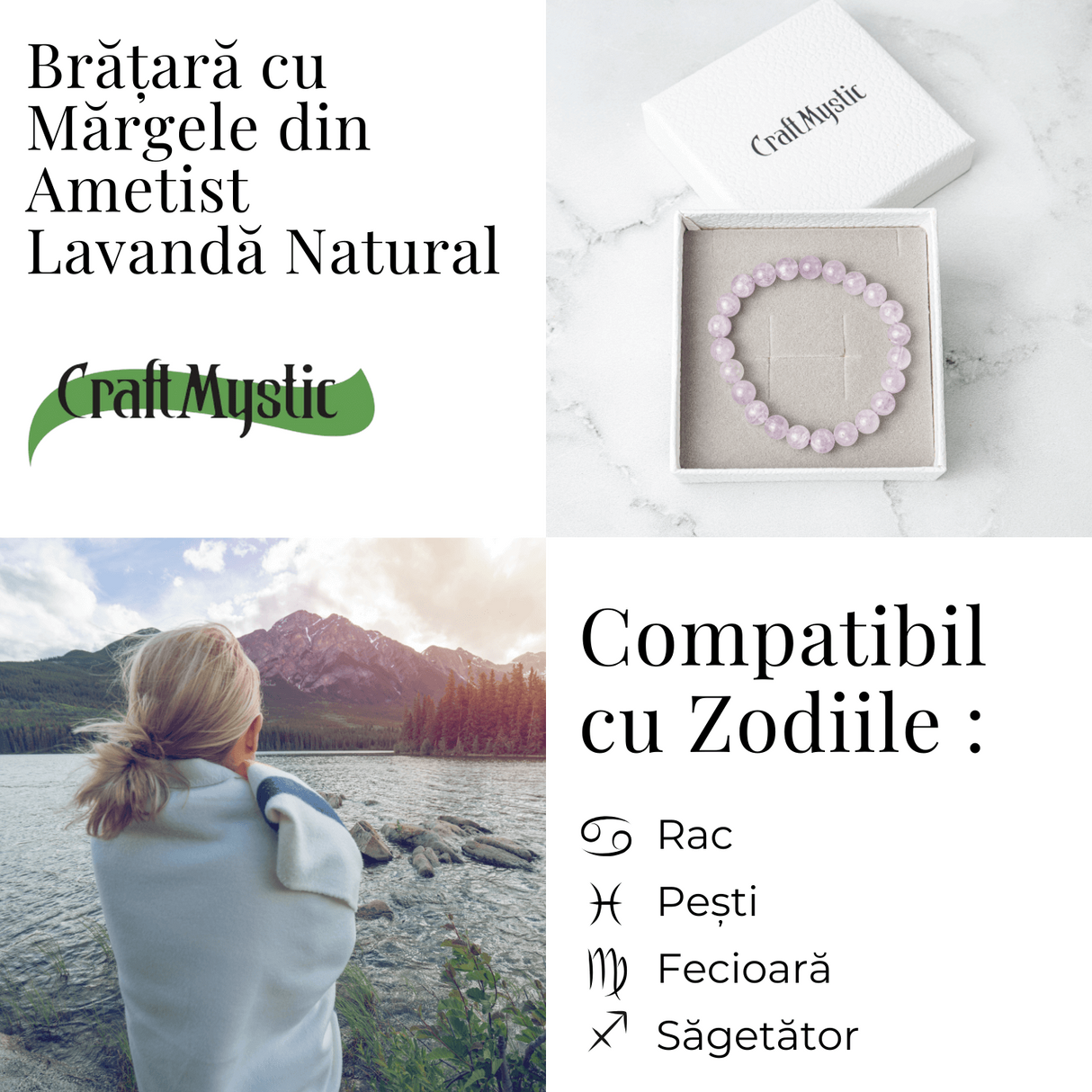 Calm si Armonie - Bratara din Ametist Lavanda Natural 8mm
